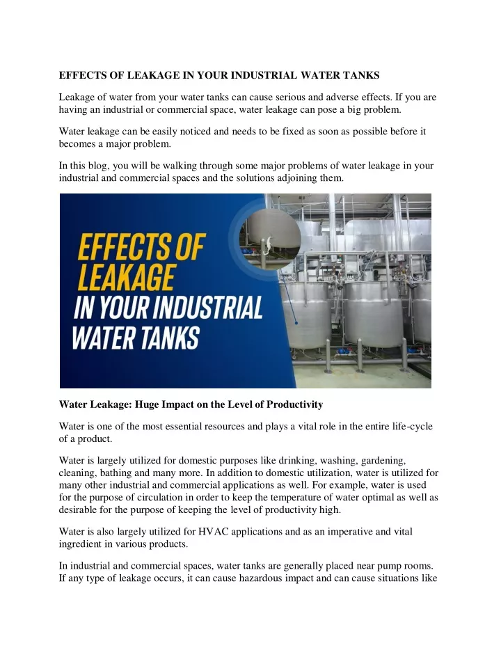 effects of leakage in your industrial water tanks