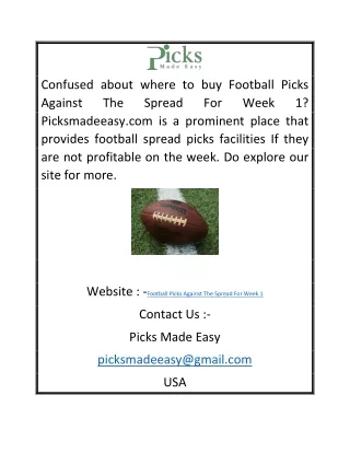 Football Picks Against The Spread For Week 1 | Picksmadeeasy.com