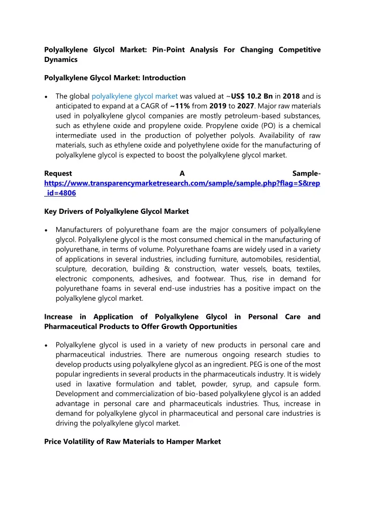 polyalkylene glycol market pin point analysis