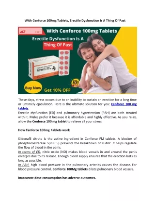 With Cenforce 100mg Tablets, Erectile Dysfunction Is A Thing Of Past
