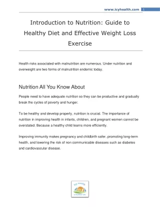 Introduction to Nutrition Guide to Healthy Diet and Effective Weight Loss Exercise