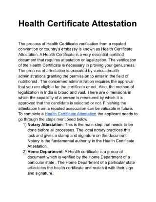 Health Certificate Attestation