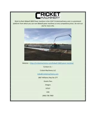 Rent Bidwell 3600 Paver machine in USA
