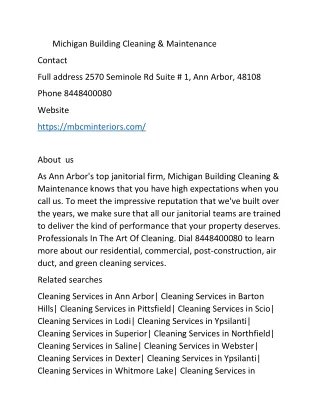 Michigan Building Cleaning & Maintenance