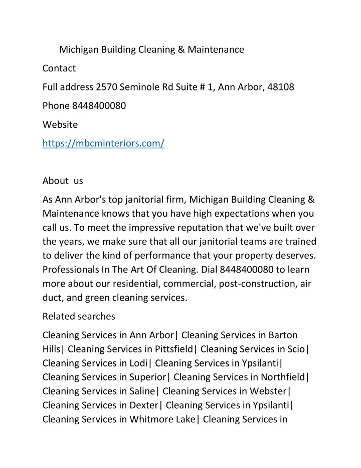 michigan building cleaning maintenance