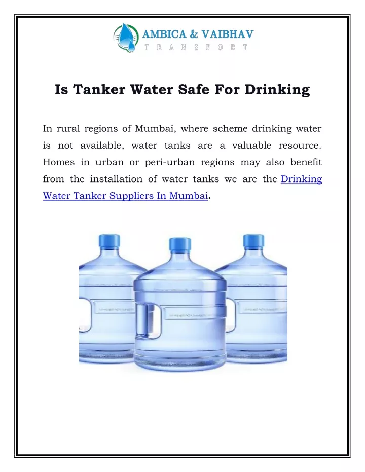 is tanker water safe for drinking