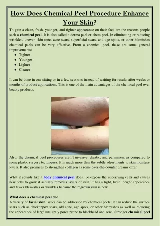 how does chemical peel procedure enhance your