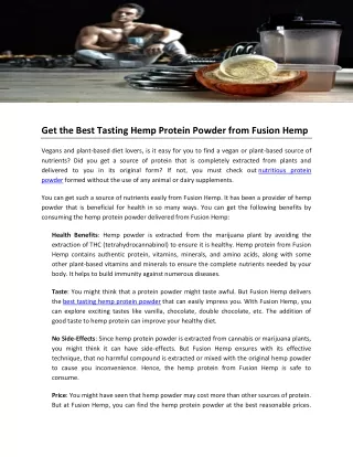 Get the Best Tasting Hemp Protein Powder from Fusion Hemp
