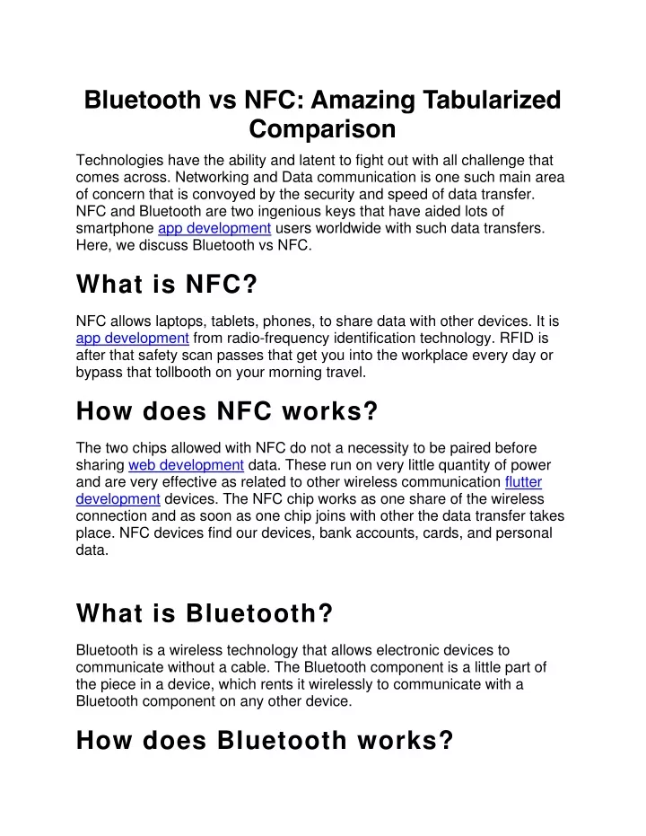 bluetooth vs nfc amazing tabularized comparison