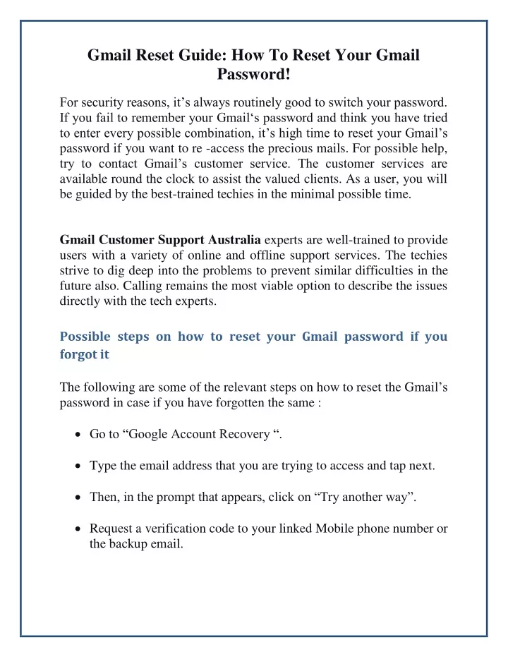 gmail reset guide how to reset your gmail password