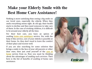 Make Your Elderly Smile with the Best Home Care Assistance!