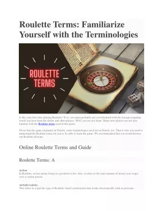 roulette terms familiarize yourself with
