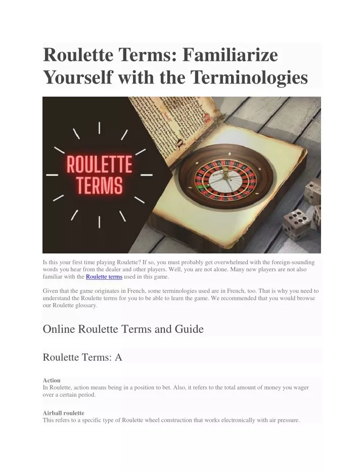 roulette terms familiarize yourself with