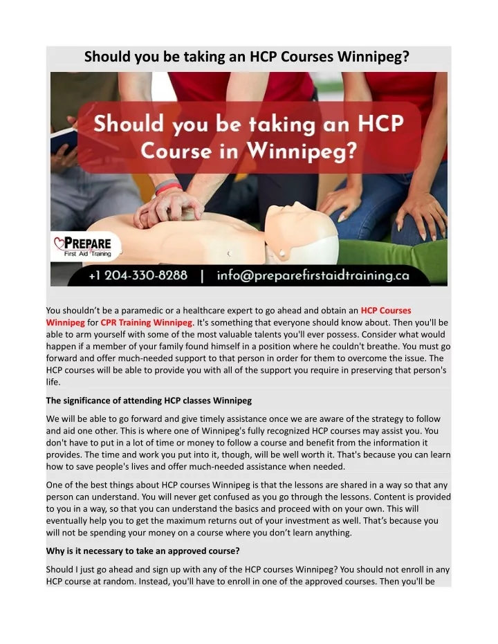 should you be taking an hcp courses winnipeg