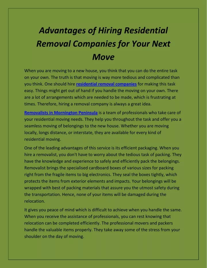 advantages of hiring residential removal