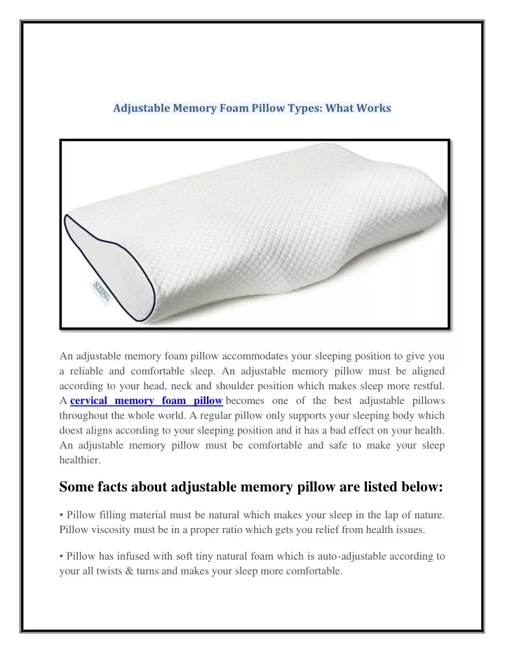 adjustable memory foam pillow types what works