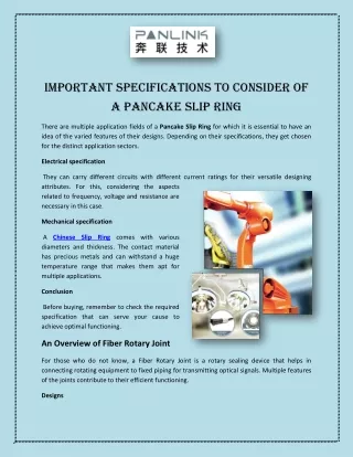 Important Specifications to Consider of a Pancake Slip Ring