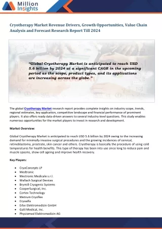 cryotherapy market revenue drivers growth