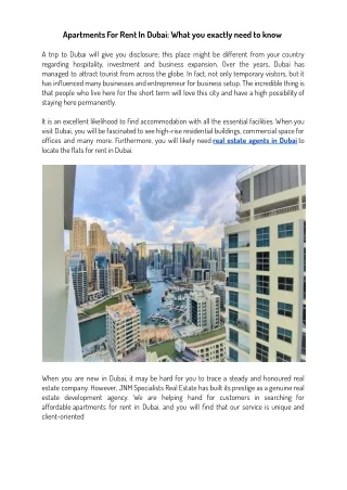 Apartments For Rent In Dubai: What you exactly need to know