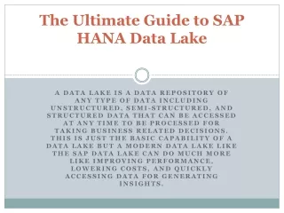 The Ultimate Guide to SAP HANA Data Lake