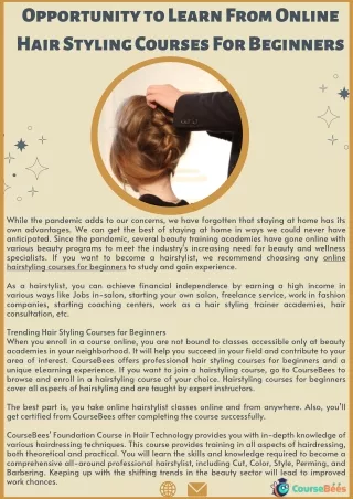 Opportunity to Learn From Online Hair Styling Courses For Beginners