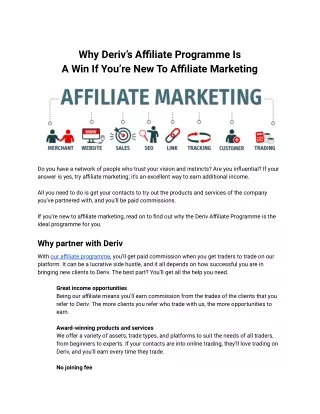 Why Deriv Affiliate Programme Is  A Win If You are New To Affiliate Marketing