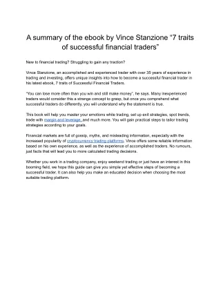 Ebook Summary - 7 traits of successful financial traders