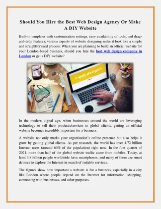 Hire the Best Web Design Agency Or Make A DIY Website