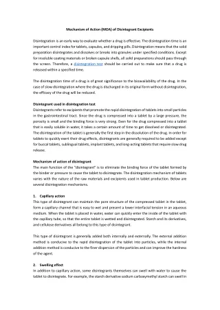 mechanism of action moa of disintegrant excipients