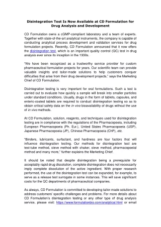 disintegration test is now available