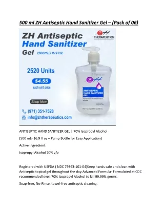 500 ml ZH Antiseptic Hand Sanitizer Gel