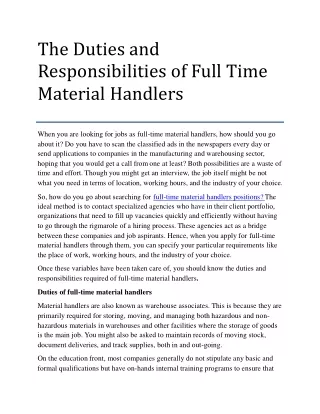 Full-time material handlers