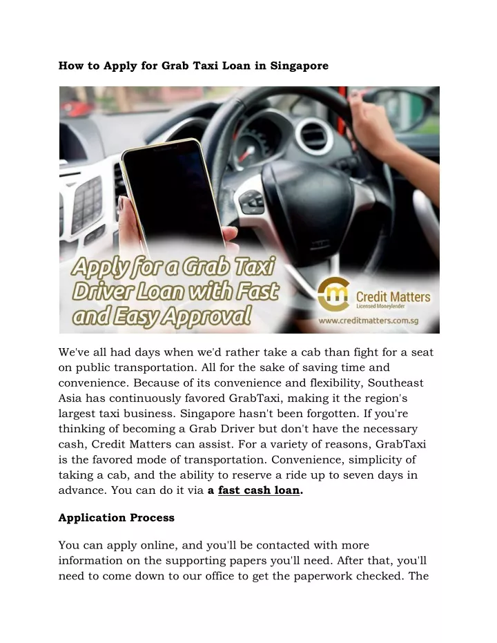 how to apply for grab taxi loan in singapore