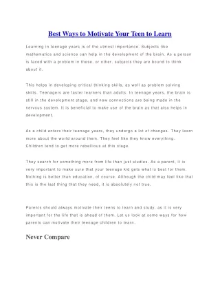 best ways to motivate your teen to learn