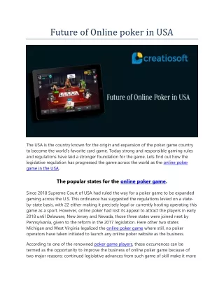 Future of Online poker in USA