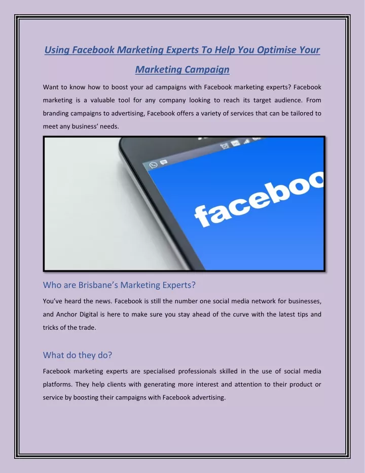 using facebook marketing experts to help