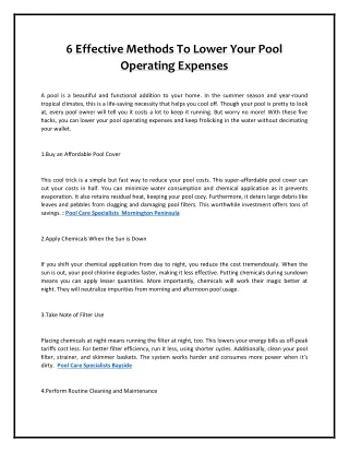 6 effective methods to lower your pool operating