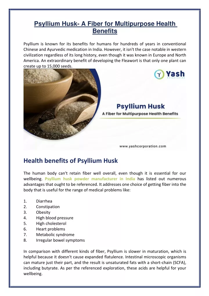 psyllium husk a fiber for multipurpose health