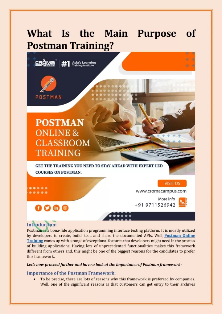 what is the main purpose of postman training