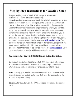 Step-by-Step Instructions for Wavlink Setup