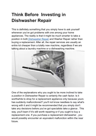 Think Before  Investing in Dishwasher Repair
