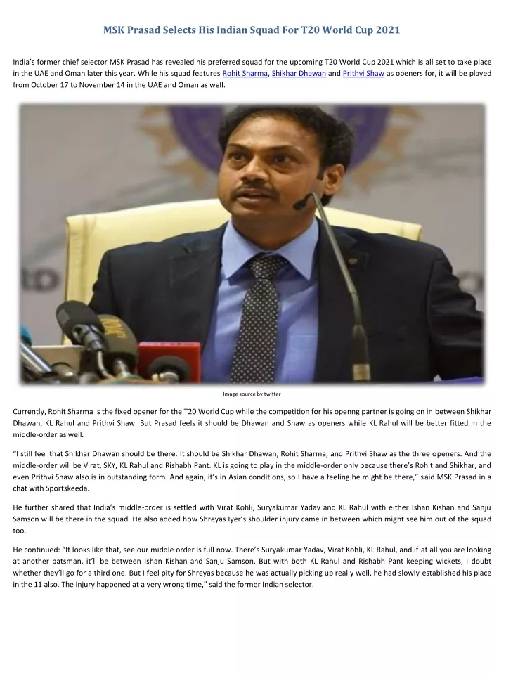 msk prasad selects his indian squad for t20 world