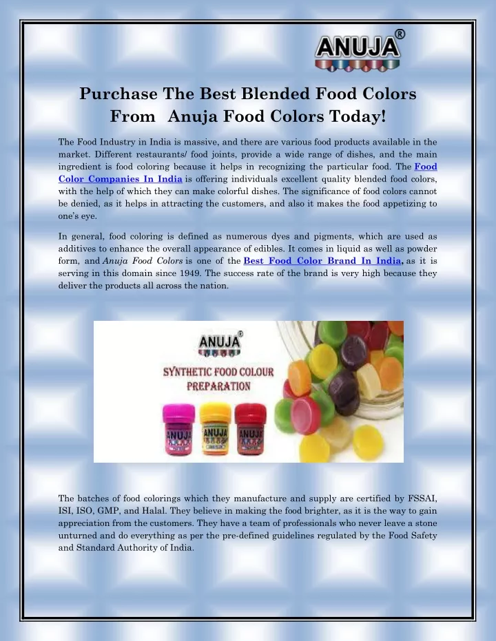 purchase the best blended food colors from anuja