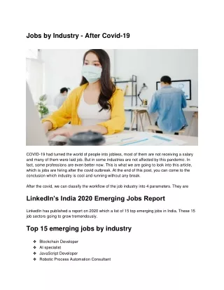Jobs by Industry - After Covid-19