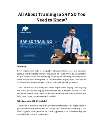 All About Training in SAP SD You Need to Know?