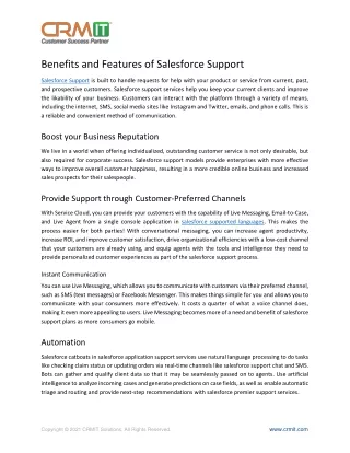 benefits and features of salesforce support