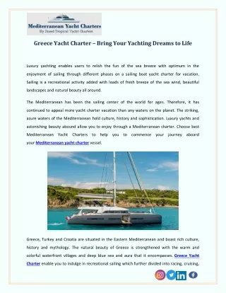 Greece Yacht Charter – Bring Your Yachting Dreams to Life
