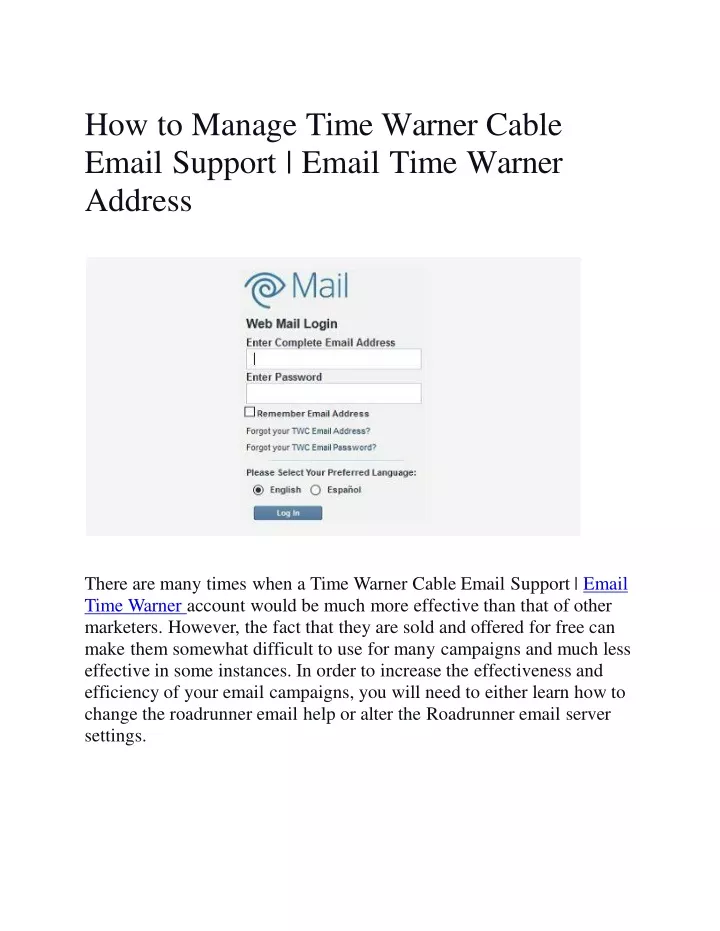 how to manage time warner cable email support email time warner address