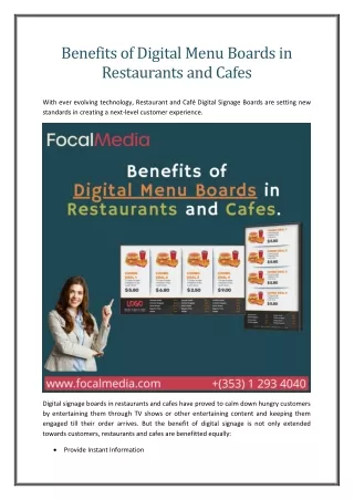 Benefits of Digital Menu Boards in Restaurants and Cafes