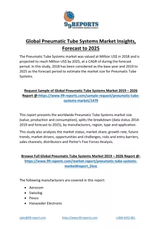 Global Pneumatic Tube Systems Market Insights, Forecast to 2025